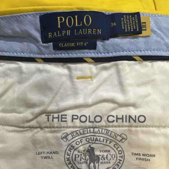 Polo Ralph Lauren Mens Size 36 Yellow Classic Fit 6" Stretch Chino Shorts - Picture 10 of 10